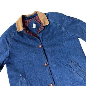 Vintage Denim Coat 1980s Hunters Run Hong Kong Corduroy Accents Plus Size